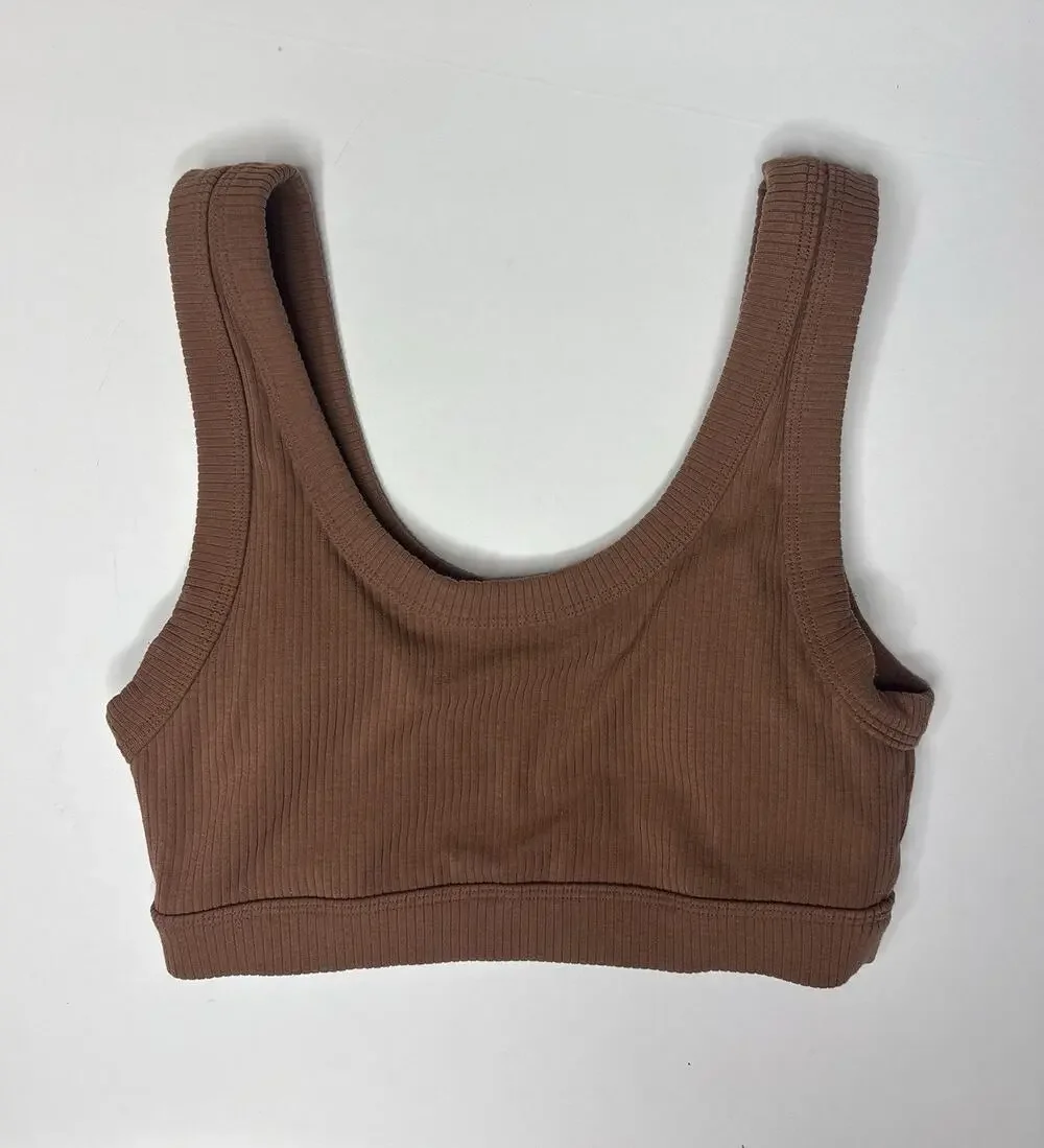 Alo Yoga Ribbed Wellness Padded Bra Chestnut Sz XS